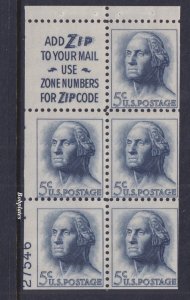 BOBPLATES #1213a Washington Booklet Pane Lower Left 27546 90% MintNH DCV=$120
