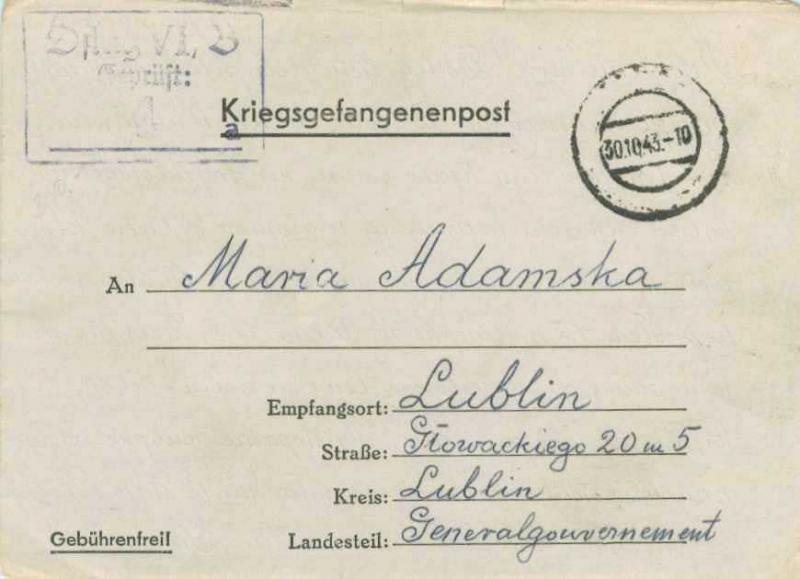 Germany Poland P.O.W. Free Mail 1943 [Oflag VI B - Dossel] Mute Cancel P.O.W....