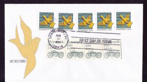 FDC PNC 5c Art Deco Bird P1111 US 4495 combo 5c Motor Cycle PNCs