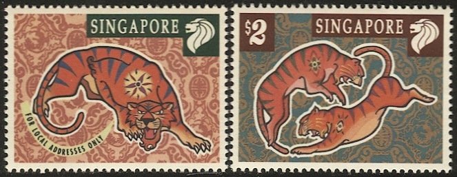 SINGAPORE 1998 Sc 829-30  Mint NH set Year of the Tiger Lunar Zodiac