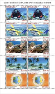 2021 MALDIVES SHEETLET 10v - JOINT ISSUE TOURISM PANDEMIC CORONAVRUS TURTLES MNH-