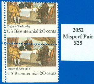 USA Scott #2052 Misperfed Pair, US BICENTENNIAL Stamps EFO! (SK)