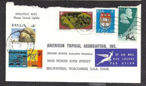 South Africa to Milwaukee WI 1973 Airmail cover 
