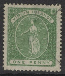 VIRGIN ISLANDS SG22b 1878 1d GREEN WMK UPRIGHT USED 