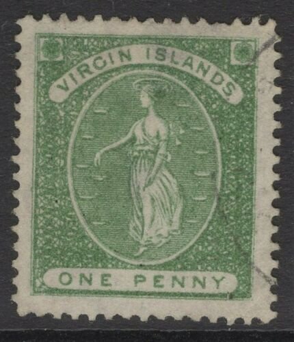 VIRGIN ISLANDS SG22b 1878 1d GREEN WMK UPRIGHT USED 