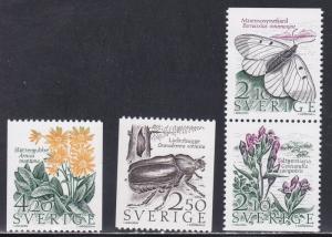 Sweden # 1623-1626, Conservation, Insects - Flowers, NH, 1/2 Cat.