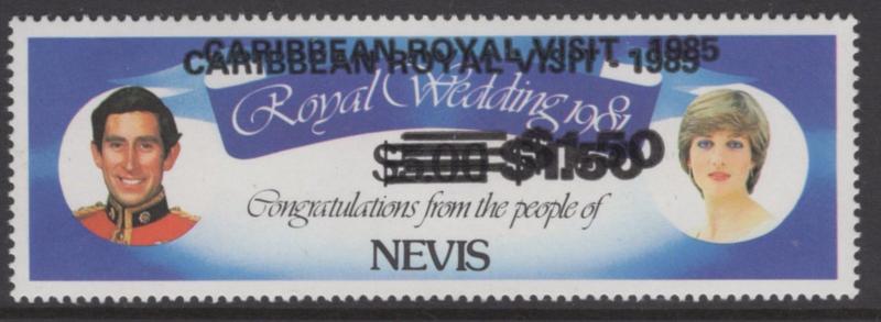 NEVIS SG346var 1985 $1.50 ROYAL VISIT OVERPRINT DOUBLE MNH 