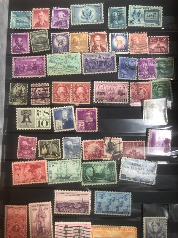 Brown Stock Book Full Of  Old U.S. Stamps & Other Countries