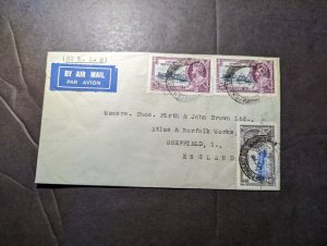 1935 British Singapore Straits Settlements Airmail Cover to Sheffield England