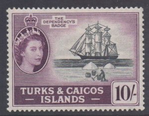 Turks Caicos Scott 134 - SG250, 1957 Elizabeth II 10/- MH*