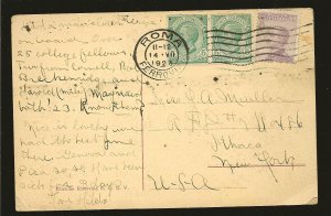 Italy SC#94 Pair and 105 on PM 1923 Roma to USA Postcard Used