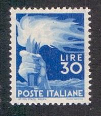 Italy  #488  MH  1948   torch   30 l