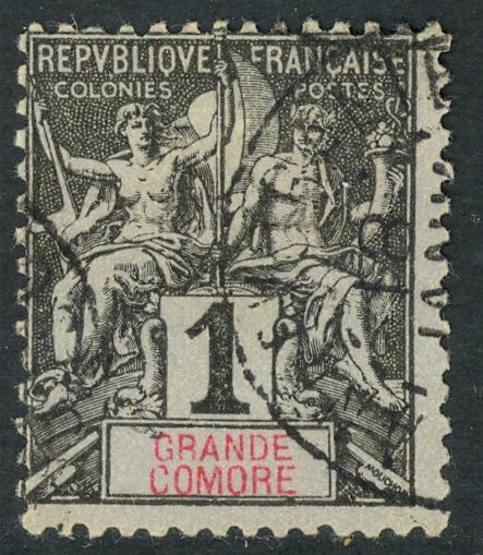 GRAND COMORO 1897-1907 1c Navigation and Commerce Issue Sc 1 USED