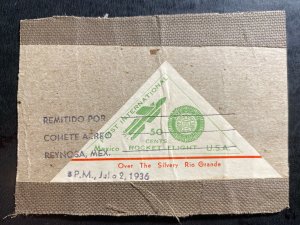 1936 McAllen TX USA First Flight cover To Reynosa Mexico Piece Of Rocket Case