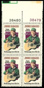 US Scott 1755 VF/MNH Block w Plate No - 1978 13¢ Jimmie Rodgers - P.O. Fresh