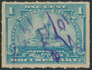 US R163 1 cent Documentary; Used; Pen cancellation -- See details and scan