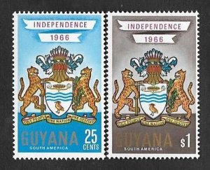 SE)1966 GUYANA, FROM THE INDEPENDENCE SERIES, 2 MNH STAMPS