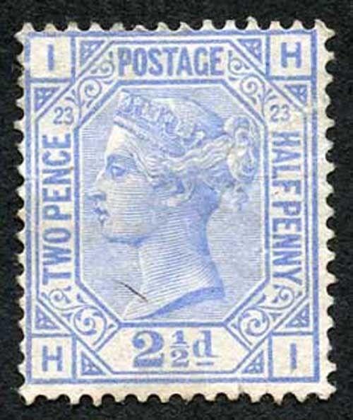 SG157 2 1/2d blue plate 23 fine used cat 35 pounds