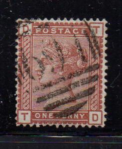 Great Britain Sc 79 1880 1d red brown Victoria stamp used