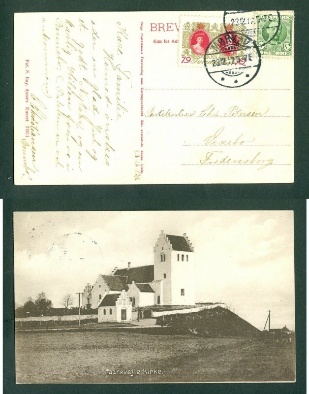 Denmark. Christmas Photo Card 1912. Morkov. 5 Ore + Seal. Faarevejle Church