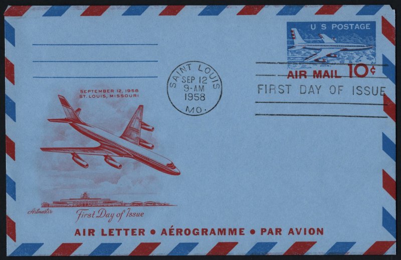 SC#UC32 10¢ Jet Airliner Letter Sheet: Type1 FDC: Artmaster (1958) Unaddressed