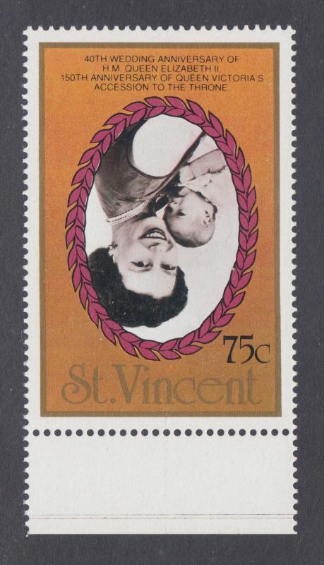 St. Vincent Sc 1018 MNH. 1987 75c QEII & Baby Charles, Inverted Center XF