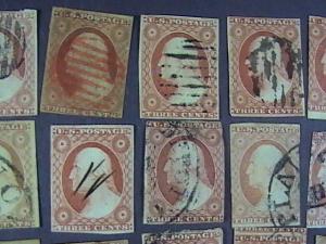 U.S.# 10-11 X 42 pieces-USED-MANY SHADES & CANCELS--WASHINGTON--1851-55