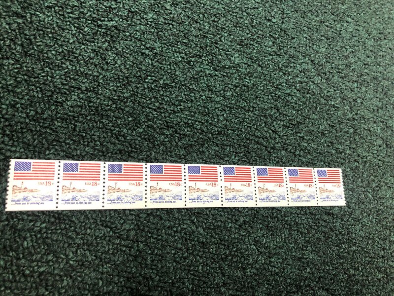 1891 .18 Flag PLATE NUMBER 6 Strip Of 9 Very Fine MNH Very Scarce