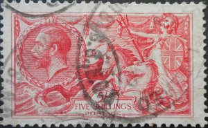 Great Britain 1919 GV Five Shillings Seahorse SG 416 used