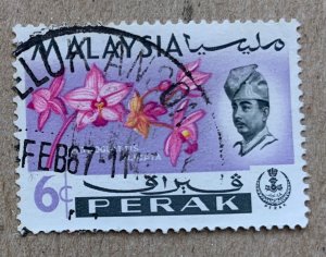 Perak 1965 6c Orchid, used. Scott 142, CV $0.30. SG 166