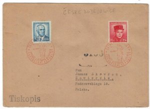 Czechoslovakia 1946 Censored Cover to Poland Cancellation Second World War II