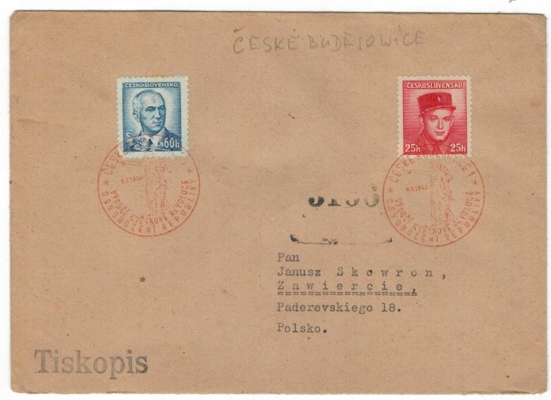 Czechoslovakia 1946 Censored Cover to Poland Cancellation Second World War II