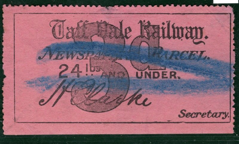 GB Wales RAILWAY Newspaper Parcel Stamp 3d Pink TAFF VALE *Clarke* Used PIW92