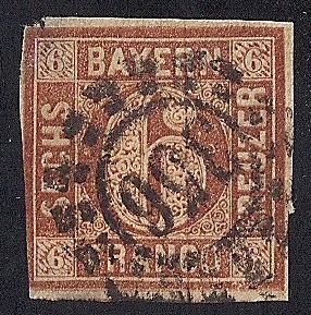 Bavaria #5 6kr SUPERB CANCEL Numerial Stamp used F-VF