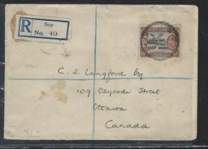 KENYA, UGANDA, TANGANYIKA (3009B) 1936 KGV 65C REG FROM SOY TO CANADA