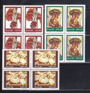 Brazil 1955-1957 Blocks Of 4 Set MNH Mushrooms (A)