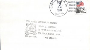 NAVY SEABEE VETERANS OF AMERICA CACHET COVER CANCELLED CAPTAIN COOK HAWAII 1984