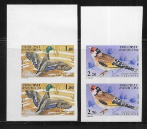 Andorra, French 340-341 Birds IMPERF pairs MNH  (*TC*)