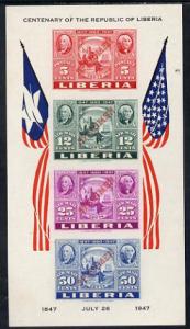 Liberia 1947 US Stamp Centenary imperf m/sheet each stamp...