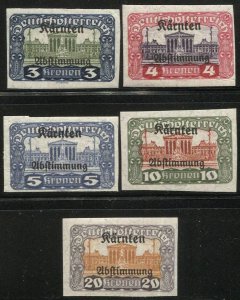 AUSTRIA 1920  Sc B24-26,28-29  Five Imperf MNH  VF, cv $8