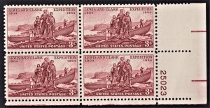 US 1063 MNH VF 3 Cent Lewis and Clark Expedition 1804 Plate Block of 4