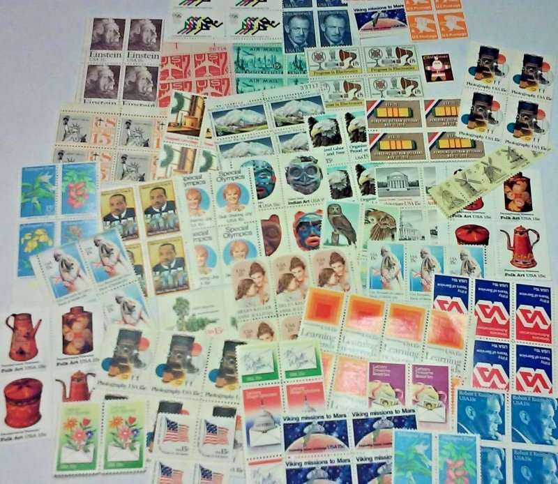 Unused 100 Assorted Mixed Multiples & Singles of 15¢ US Postage Stamps FV $15.00