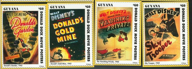 GUYANA - Scott 2780A  set of 50 poster stamps - DONALD DUCK: GOLF devils PENGUIN