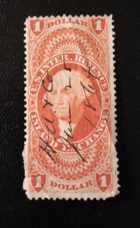 US #R69 Used $1 Revenue Stamp Inland Exchange Creased VF 1872