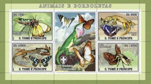 SAO TOME - 2007 - Butterflies, Lizards, Insects -Perf 4v Sheet-Mint Never Hinged