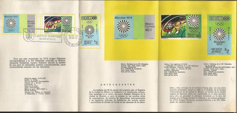 J) 1972 MEXICO, XX MUNICH OLYMPIC GAMES, MULTIPLE STAMPS, EMBLEM, RINGS, FDB