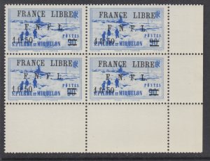 St Pierre & Miquelon Sc 252 MNH. 1942 1.50 on 90c Explorers, France Libre, block