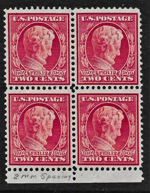 US 1909 Sc. #367 FVFNH blk of four, 2 mm spacing, Cat Val as singles $38.00.