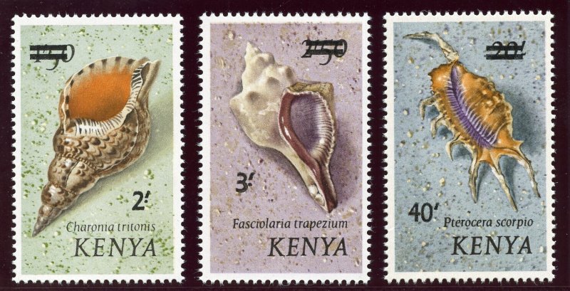 Kenya 1975 QEII Surcharges set complete superb MNH. SG 53-55. Sc 53-55.
