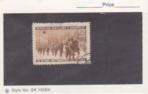 Albania 1947 used Scott  # 417 12 l Infantry column Liberation 3rd anniversary